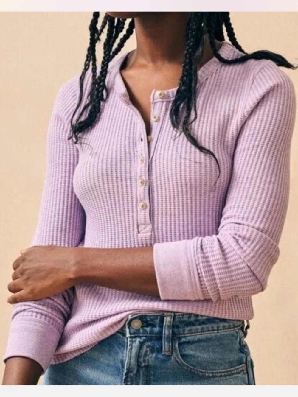Faherty Legend Apres Waffle Henley Top in Lavender Size XS